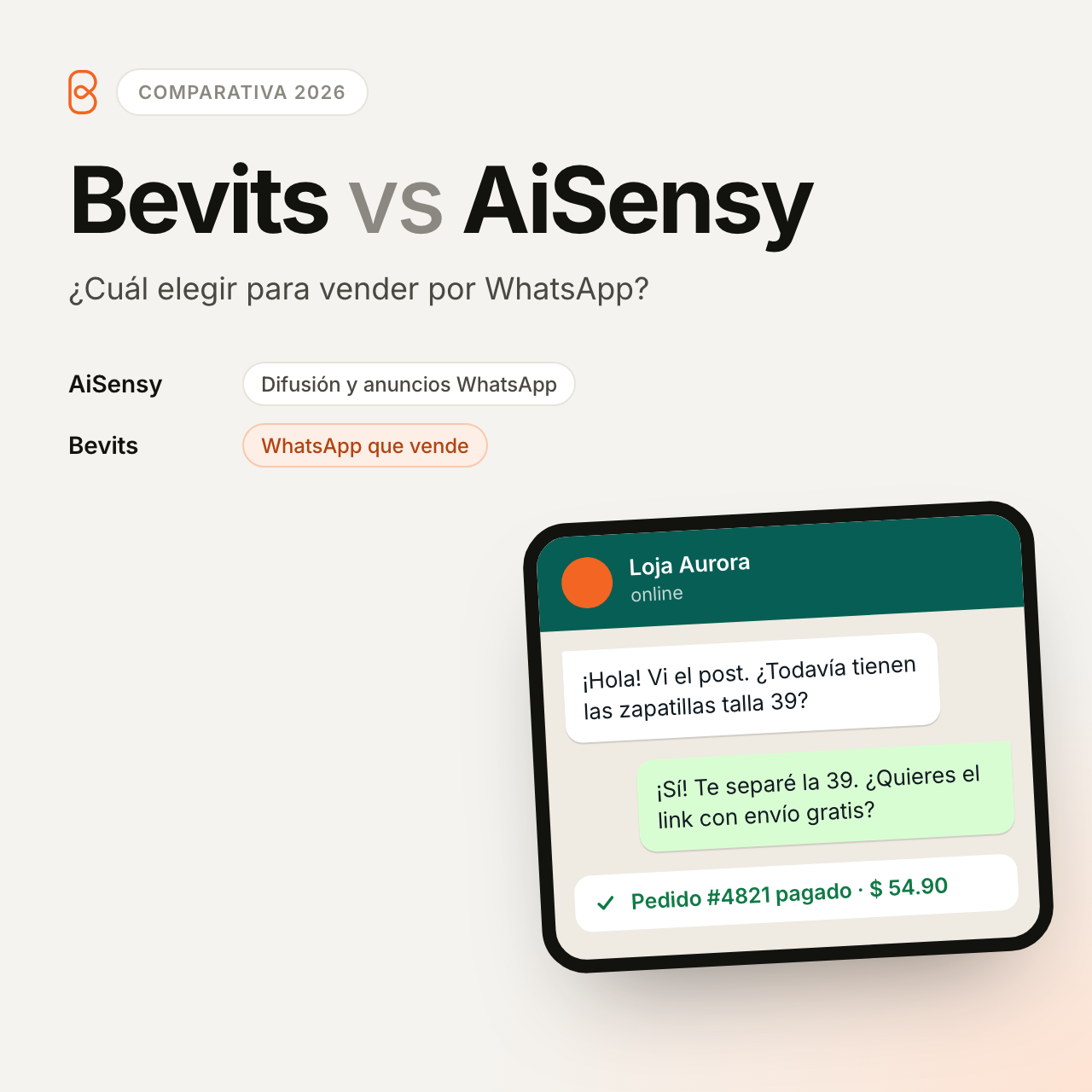 Bevits vs AiSensy: ¿Cuál Elegir para Vender por WhatsApp en 2026?