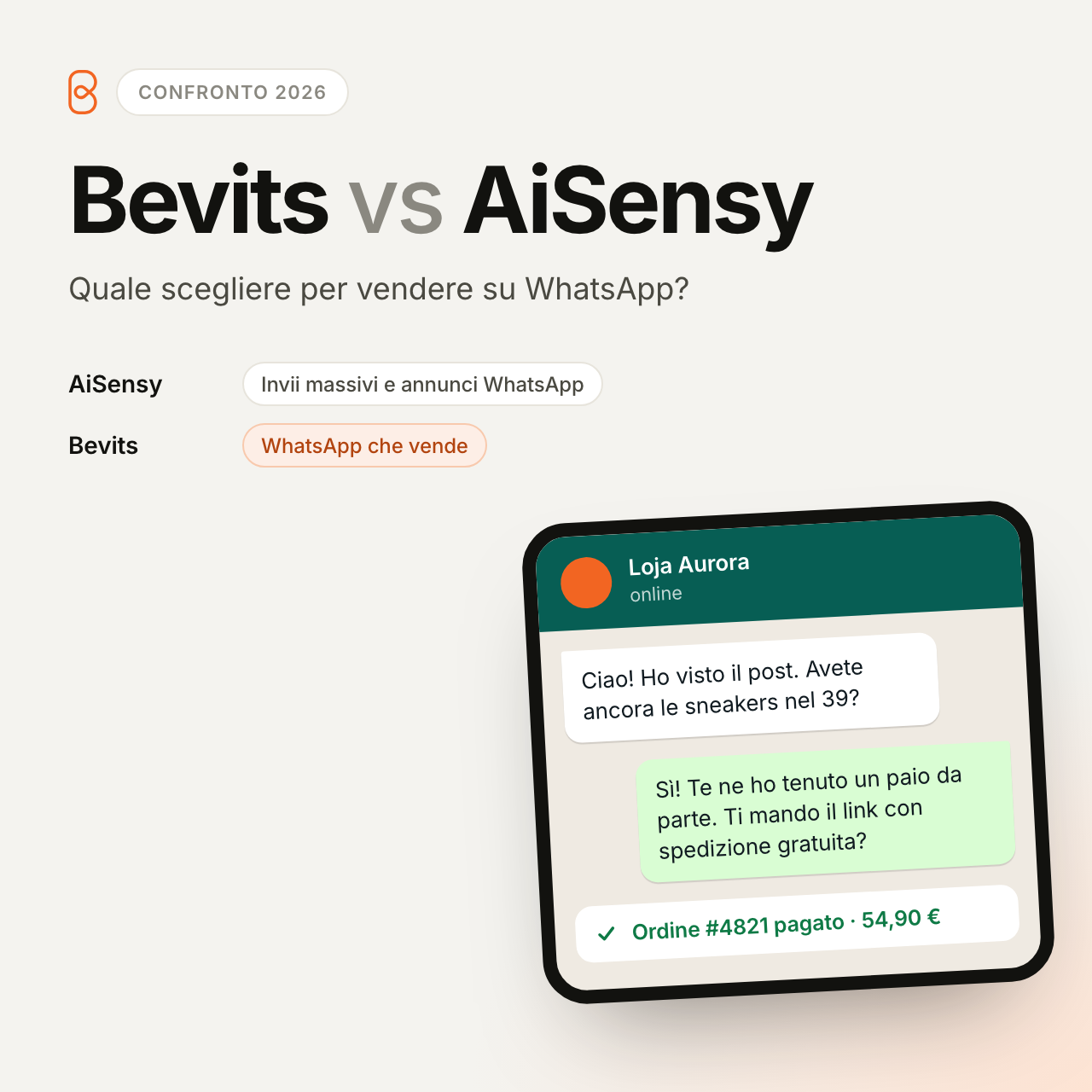 Bevits vs AiSensy: quale scegliere per vendere su WhatsApp nel 2026?