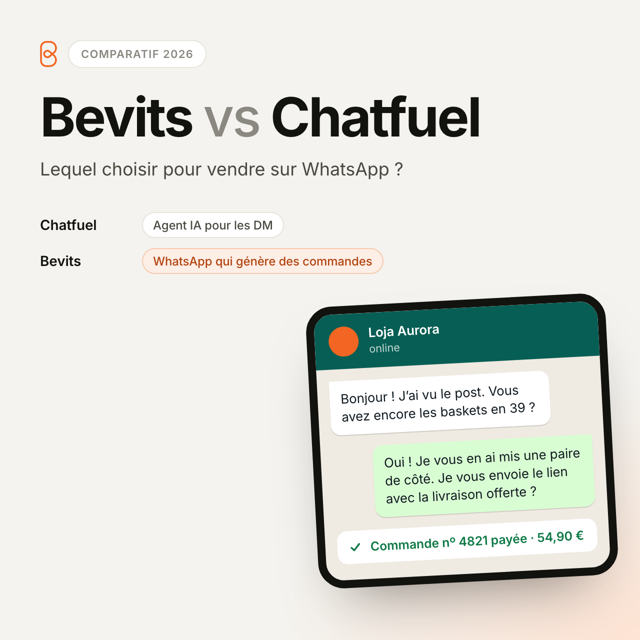Bevits vs Chatfuel : lequel choisir pour vendre sur WhatsApp en 2026 ?