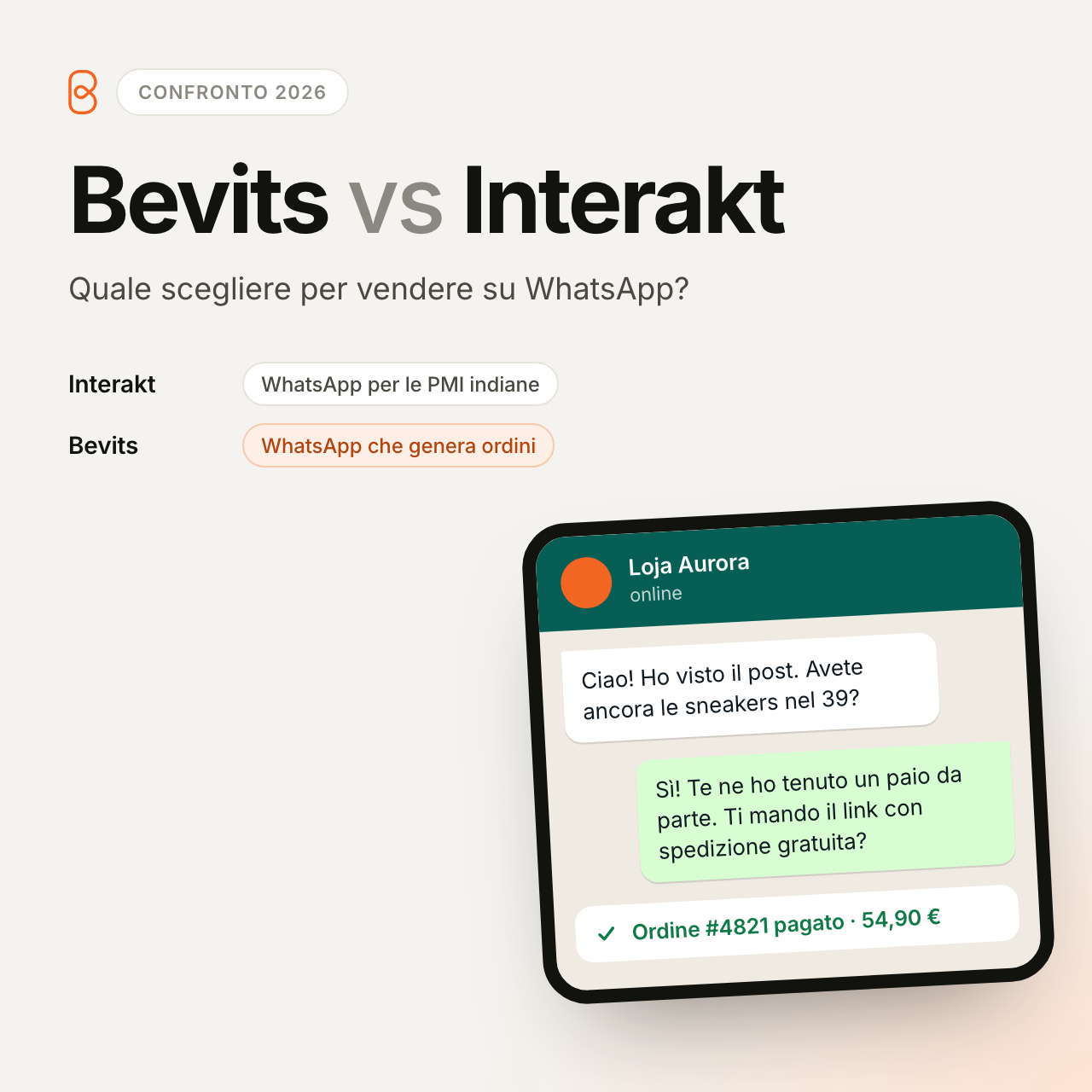 Bevits vs Interakt: quale scegliere per vendere su WhatsApp nel 2026?