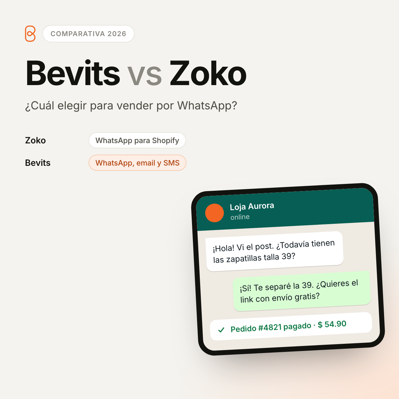 Bevits vs Zoko: ¿Cuál Elegir para Vender por WhatsApp en 2026?