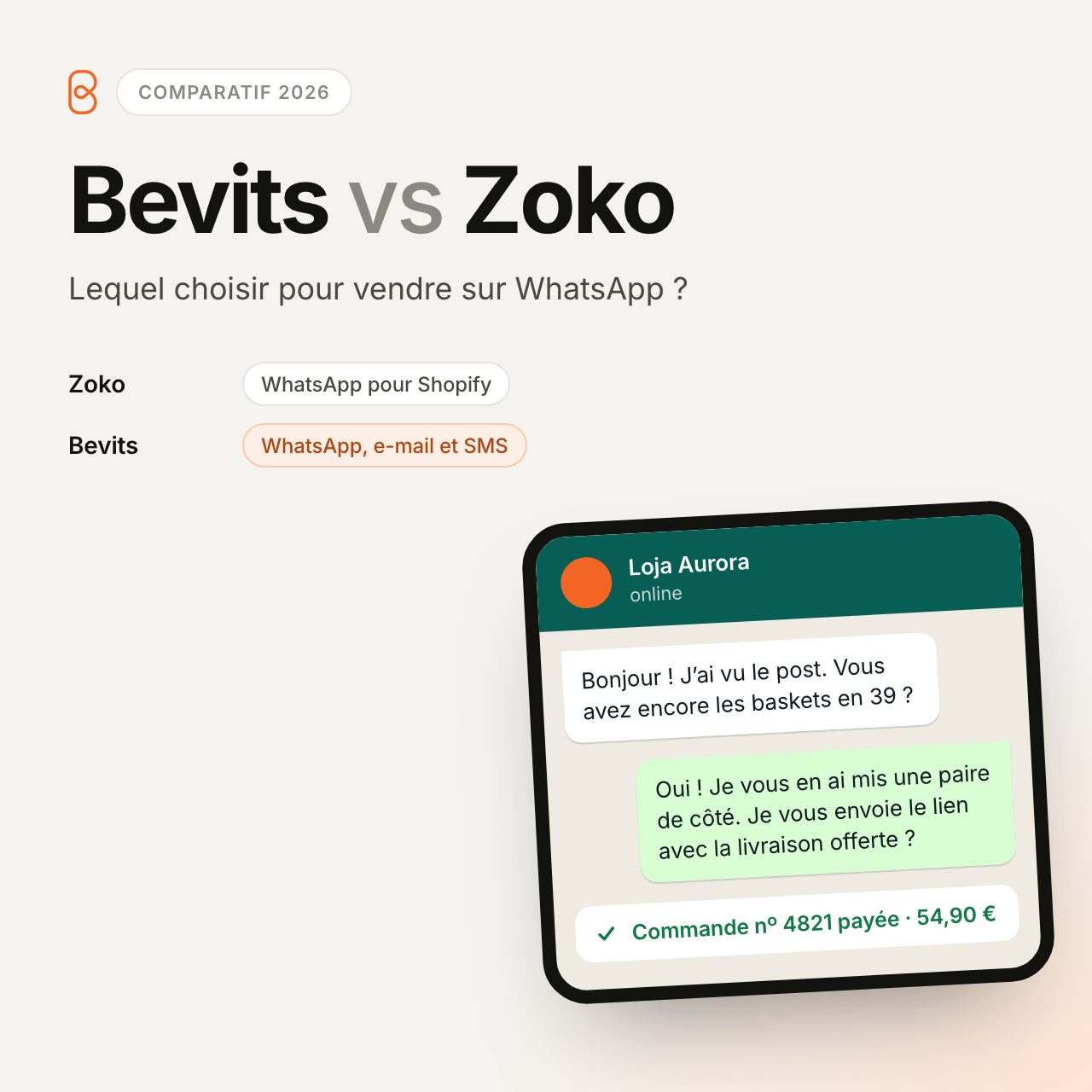 Bevits ou Zoko : lequel choisir pour vendre sur WhatsApp en 2026 ?