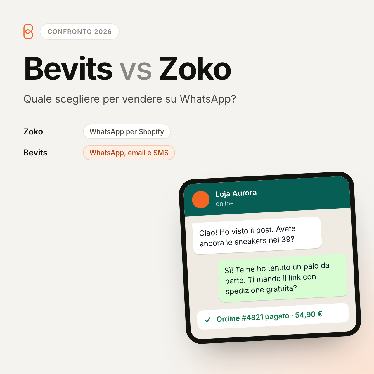 Bevits vs Zoko: quale scegliere per vendere su WhatsApp nel 2026?