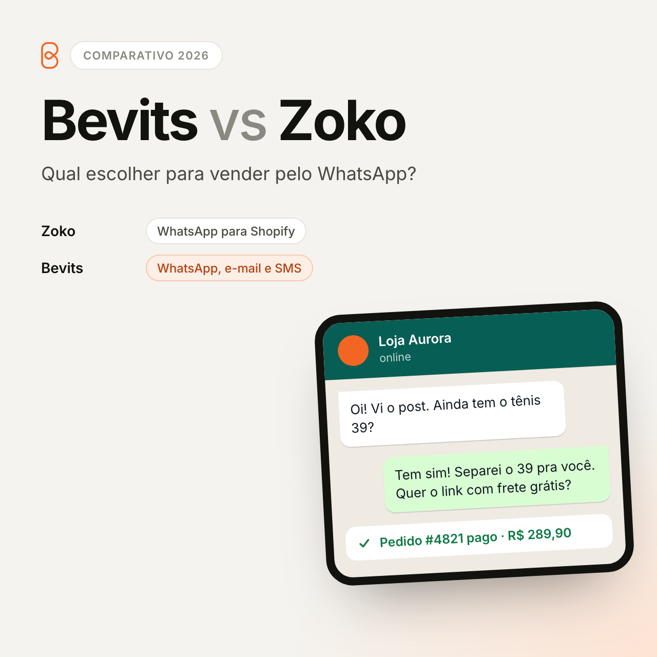 Bevits vs Zoko: Qual Escolher para Vender pelo WhatsApp em 2026?